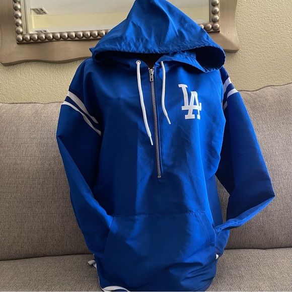 ❌SOLD ON e🅱️ay VS PINK MLB LA Dodgers Half Zip Windbreaker - Large - Picture 3 of 5